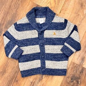 GAP Blue Gray Sweater Cardigan Winter Coat Jacket Collar Outfit 12-18m